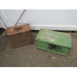 Painted pine trunk and vintage suitcase . Trunk H30cm W63cm D34cm approx