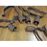 5 Vintage goat bells on leather straps