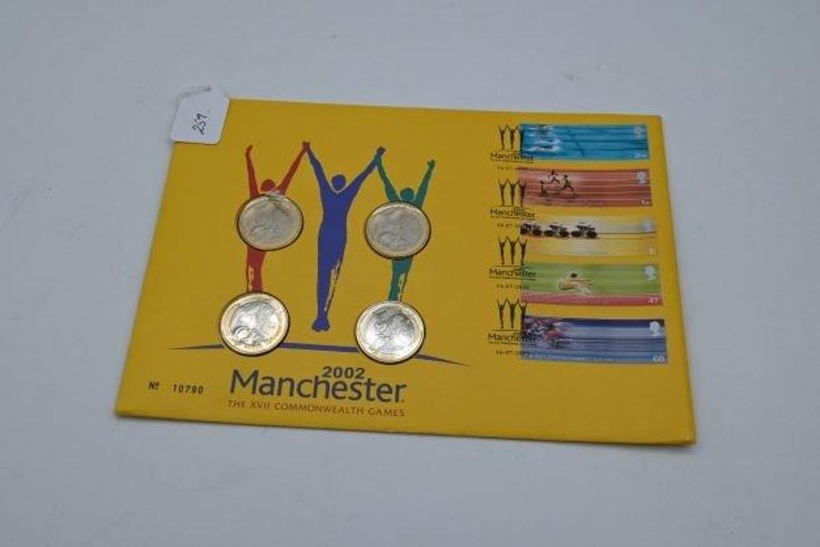 2002 Manchester Commonwealth Games coin cover with four £2 coins for the game, excellent condition - Image 3 of 3