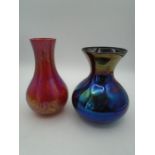 Royal Brierley iridescent studio signed glass vase, 17cm tall plus black iridescent vase signed to