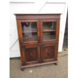 Vintage Oak display cabinet with cupboard to base H122cm W92cm D28cm approx
