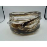 Large Whitefriars knobbly glass bowl with brown streaks, diameter approx 21.5cm
