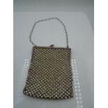 Vintage white metal rhinestone crystal cocktail purse with chain handle
