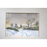 Geraldine Mead, watercolour landscape "winter" village scene