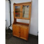 Pine dresser with glass doors to top H199cm W93cm D42cm approx