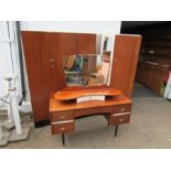 Mid century bedroom suite including men's and ladies wardrobes and dressing table with mirror