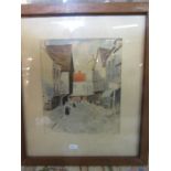 signed watercolour of a street scene