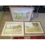3 Framed Douglas E West sporting prints 50cm x 70cm approx