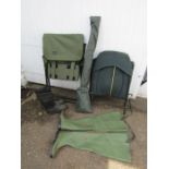 2 fishing seats, parasol and unused Aigle waders etc