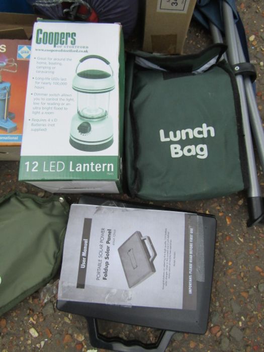 Camping equipment including air mattress, kettle, stove and solar panel etc - Image 2 of 4
