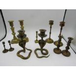 Brass candlesticks inc cobra pair