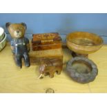 Treen boxes, figures and bowls