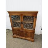 Oak Old Charm style display unit with leaded glass doors H103cm W84cm D26cm approx