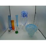 Collection of clear and coloured glass vases etc incl Swedish glass