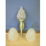 Art Deco torch light with flame shade and 2 light shades