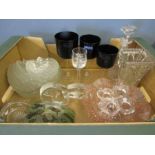 A box of various glassware inc Villeroy & Boch graduating glasses, pink handpainted vases