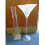 2 large standing vases incl martini glass shaped vase, both approx 70cm tall