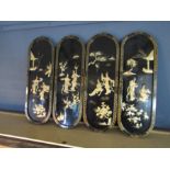 4 Asian mother of pearl wall plaques H91cm approx