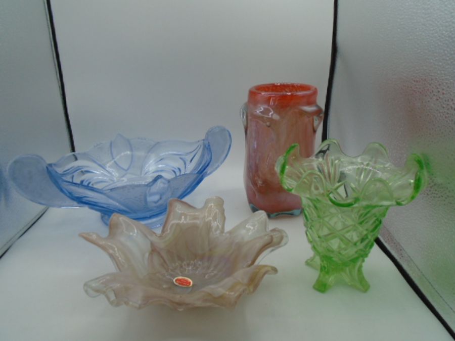4 coloured glass bowls/vases incl Lavorazione after Murano