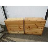 2 Pine 3 drawer chests H74cm W78cm D38cm approx