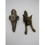 Brass fox door knocker and a greyhound memo holder