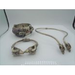 Double rams head bangle/bracelet stamped 925 with a similar style choker necklace also stamped 925