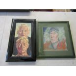 Martin Grover acrylic on board signed 1987 (26cm x 44cm approx) and unnamed artist portrait of Sir