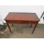Mahogany veneered hall table with 2 drawers H85cm W107cm D46cm approx