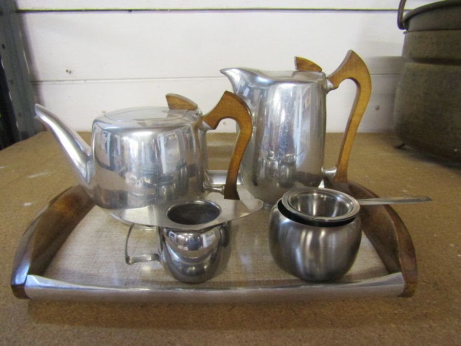 Picquot ware teapot, coffee pot and tray