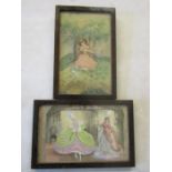 2 Framed watercolours on board depicting Cinderella and Little Miss Muffet 17cm x 25cm approx
