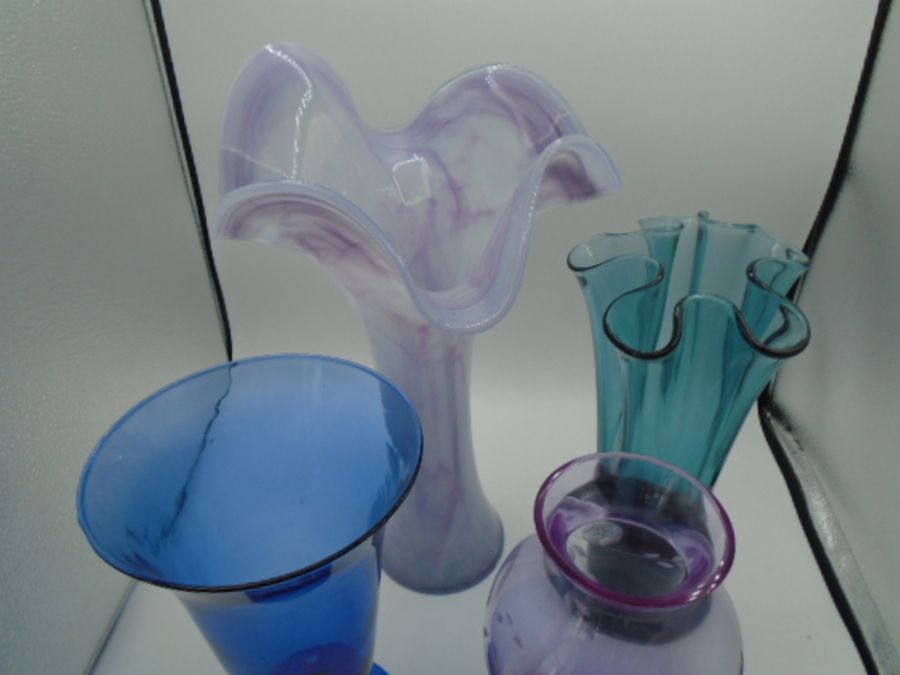 4 coloured glass vases, tallest approx 39cm - Image 2 of 7