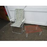 Vintage metal folding deck chair and lap tray