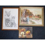 Four various pictures including an oil on board