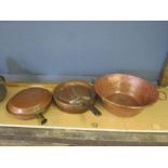 Copper pans and a bedpan (no handle)