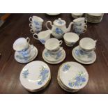 Queen Anne cornflower design tea set comprising 10 cups, 12 saucers, 10 sandwich plates, teapot,