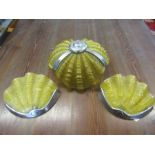 Art deco clam shell ceiling light and 2 matching wall lights