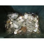 A green tub of mixed 'silver' coins mostly 2/- and ERII and Geo VI 28lbs