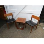 G-Plan side table and 2 retro chairs with vinyl seats