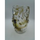 Whitefriars knobbly glass vase with brown swirls, approx 21cm tall