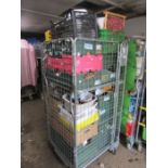 Stillage containing china, glass, cutlery and umbrellas etc