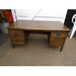 Oak topped desk with 6 drawers H71cm W152cm D77cm approx