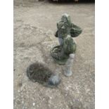 Concrete garden Gnome planter(H44cm approx), hedgehog boot scrapper and Meercat ornament
