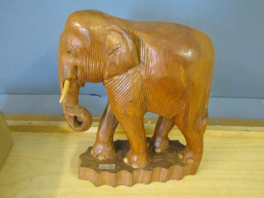 Large teak carved elephant 31cm