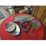 Copper frying pan, shoe last and plated trays