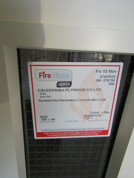 Fire door with glazed panel hung in frame with catch fitted, intumescent strips supplied along - Image 7 of 10