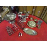 Mixed metalware items including toast racks and jugs etc