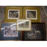 Royal Mail coach engraving, 2 hunting engravings and 2 related prints