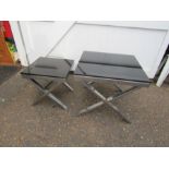 2 Retro chrome glass topped side tables Largest H50cm Top 60cm x 60cm approx