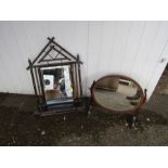 Antique painted bamboo wall mirror with shelf 43cm x 65cm approx and dressing table mirror