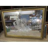 Large gilt framed mirror with etching of horse and wagon 100x72cm